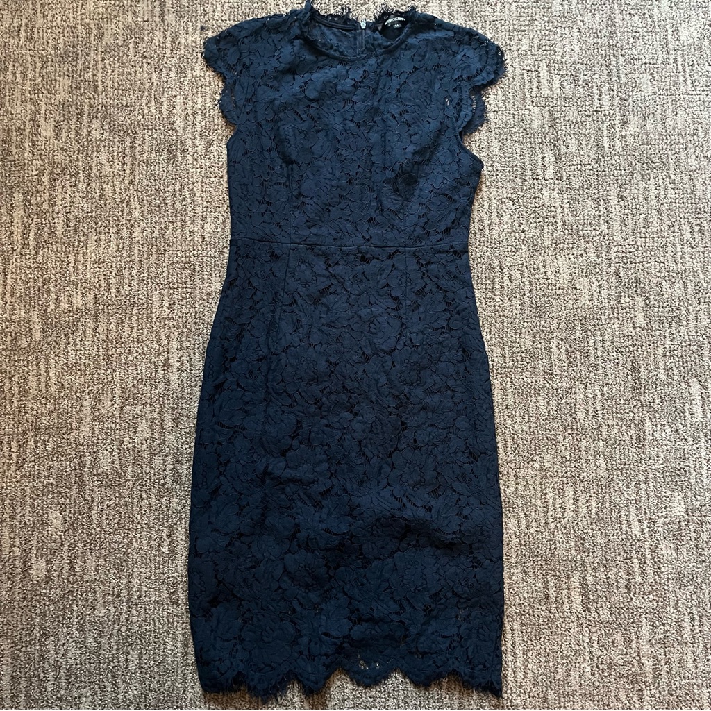 Merokeety Women’s Lace Overlay Dress, Navy Blue, Size Medium, Sleeveless